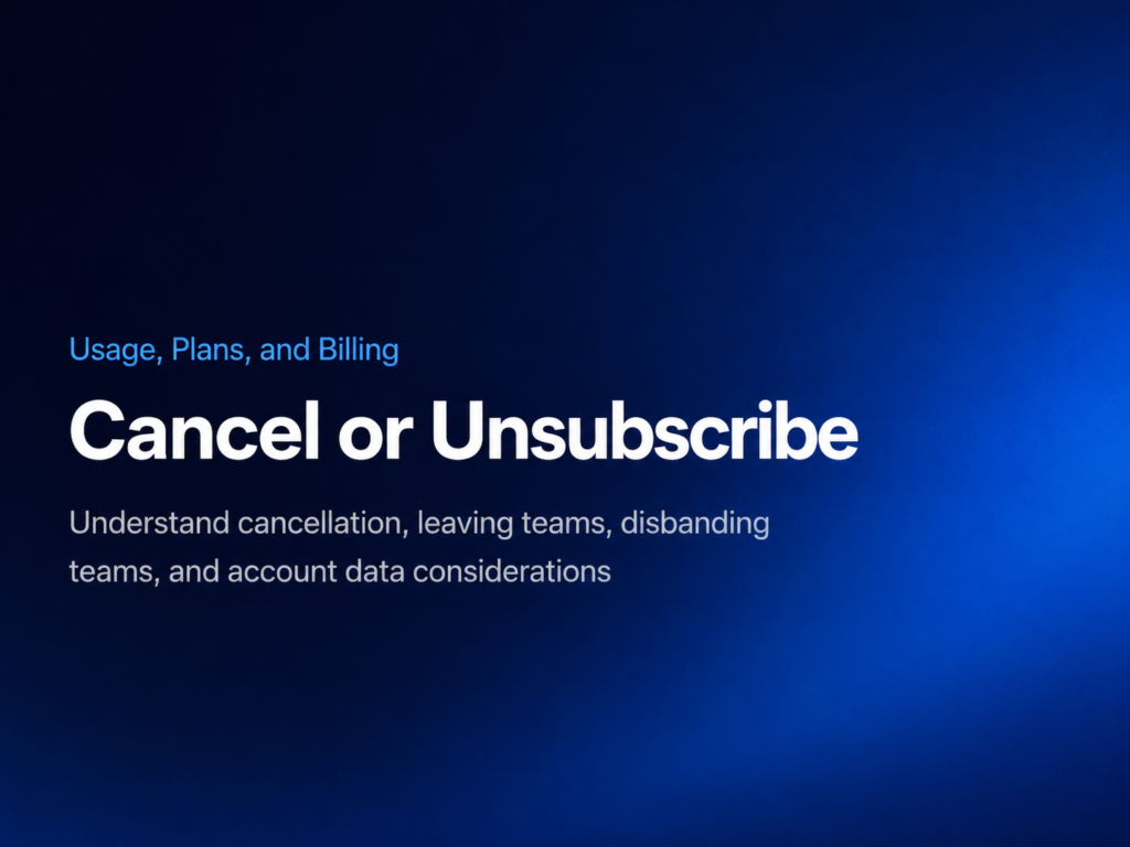 Cancel or unsubscribe screen explaining subscription cancellation and account data considerations.