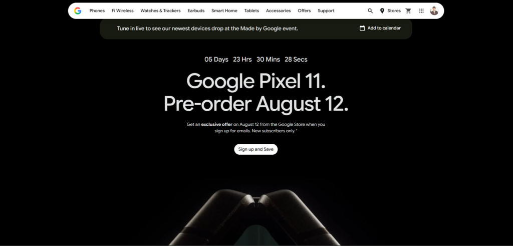 Google's own Pixel 11 page