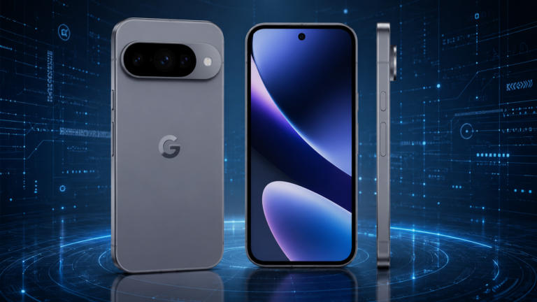 Google Pixel 11 phones shown against a blue technology background ahead of the August 12 launch